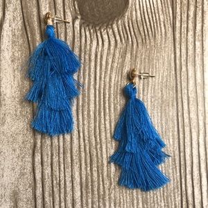 Triple Layered Blue Tassel Earrings